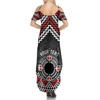 Personalised Aotearoa Niho Taniwha Motif Family Matching Summer Maxi Dress and Hawaiian Shirt Red Style LT9 - Polynesian Pride
