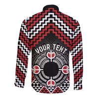 Personalised Aotearoa Niho Taniwha Motif Long Sleeve Button Shirt Red Style LT9 - Polynesian Pride