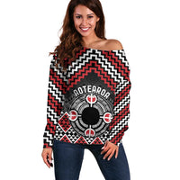 Personalised Aotearoa Niho Taniwha Motif Off Shoulder Sweater Red Style