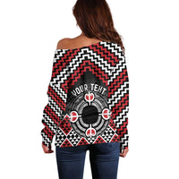 Personalised Aotearoa Niho Taniwha Motif Off Shoulder Sweater Red Style