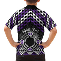 Personalised Aotearoa Niho Taniwha Motif Family Matching Off The Shoulder Long Sleeve Dress and Hawaiian Shirt Violet Style