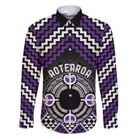Personalised Aotearoa Niho Taniwha Motif Family Matching Puletasi and Hawaiian Shirt Violet Style LT9 Dad's Shirt - Long Sleeve Violet - Polynesian Pride
