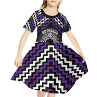 Personalised Aotearoa Niho Taniwha Motif Kid Short Sleeve Dress Violet Style