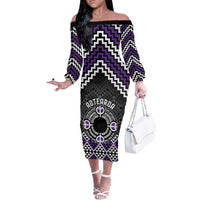 Personalised Aotearoa Niho Taniwha Motif Off The Shoulder Long Sleeve Dress Violet Style