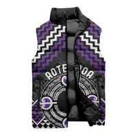 Personalised Aotearoa Niho Taniwha Motif Sleeveless Puffer Jacket Violet Style - Polynesian Pride