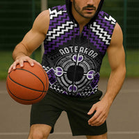 Personalised Aotearoa Niho Taniwha Motif Sleeveless Zip Hoodie Violet Style LT9 - Polynesian Pride