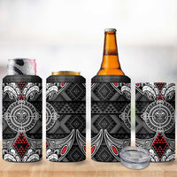 Black Aotearoa Taniko Motif 4 in 1 Can Cooler Tumbler Vintage Maori New Zealand Tribal Art Pattern LT9 - Polynesian Pride
