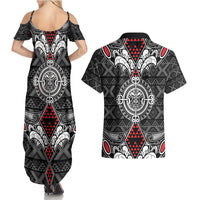Black Aotearoa Tanilo Motif Couples Matching Summer Maxi Dress and Hawaiian Shirt Vintage Maori New Zealand Tribal Art Pattern LT9 - Polynesian Pride