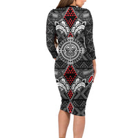 Black Aotearoa Tanilo Motif Family Matching Long Sleeve Bodycon Dress and Hawaiian Shirt Vintage Maori New Zealand Tribal Art Pattern LT9 - Polynesian Pride