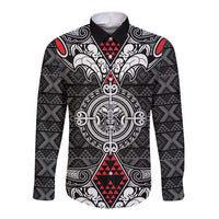 Black Aotearoa Tanilo Motif Long Sleeve Button Shirt Vintage Maori New Zealand Tribal Art Pattern LT9 Unisex Black - Polynesian Pride