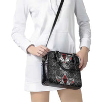 Black Aotearoa Taniko Motif Shoulder Handbag Vintage Maori New Zealand Tribal Art Pattern LT9 - Polynesian Pride