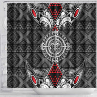 Black Aotearoa Taniko Motif Shower Curtain Vintage Maori New Zealand Tribal Art Pattern