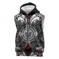 Black Aotearoa Taniko Motif Sleeveless Zip Hoodie Vintage Maori New Zealand Tribal Art Pattern - Polynesian Pride