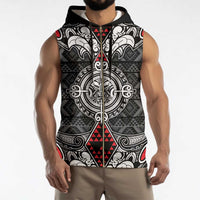 Black Aotearoa Taniko Motif Sleeveless Zip Hoodie Vintage Maori New Zealand Tribal Art Pattern - Polynesian Pride