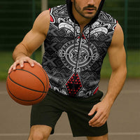 Black Aotearoa Taniko Motif Sleeveless Zip Hoodie Vintage Maori New Zealand Tribal Art Pattern - Polynesian Pride