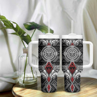 Black Aotearoa Taniko Motif Tumbler With Handle Vintage Maori New Zealand Tribal Art Pattern LT9 - Polynesian Pride