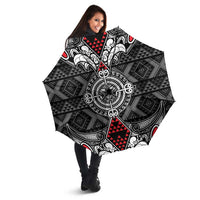 Black Aotearoa Taniko Motif Umbrella Vintage Maori New Zealand Tribal Art Pattern - Polynesian Pride
