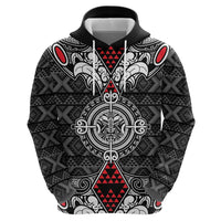 Black Aotearoa Tanilo Motif Zip Hoodie Vintage Maori New Zealand Tribal Art Pattern