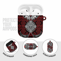 Red Aotearoa Taniko Motif AirPods Case Vintage Maori New Zealand Tribal Art Pattern - Polynesian Pride