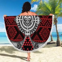 Red Aotearoa Taniko Motif Beach Blanket Vintage Maori New Zealand Tribal Art Pattern