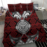 Red Aotearoa Taniko Motif Bedding Set Vintage Maori New Zealand Tribal Art Pattern