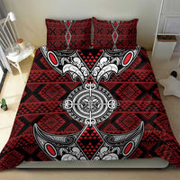 Red Aotearoa Taniko Motif Bedding Set Vintage Maori New Zealand Tribal Art Pattern