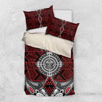 Red Aotearoa Taniko Motif Bedding Set Vintage Maori New Zealand Tribal Art Pattern