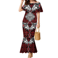 Red Aotearoa Tanilo Motif Family Matching Mermaid Dress and Hawaiian Shirt Vintage Maori New Zealand Tribal Art Pattern LT9 Mom's Dress Red - Polynesian Pride