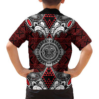 Red Aotearoa Tanilo Motif Family Matching Off Shoulder Short Dress and Hawaiian Shirt Vintage Maori New Zealand Tribal Art Pattern LT9 - Polynesian Pride