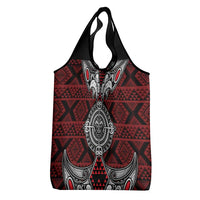 Red Aotearoa Taniko Motif Grocery Bag Vintage Maori New Zealand Tribal Art Pattern