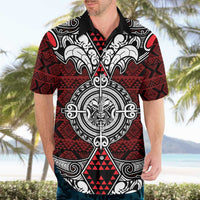 Red Aotearoa Tanilo Motif Hawaiian Shirt Vintage Maori New Zealand Tribal Art Pattern
