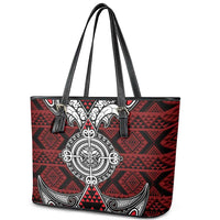 Red Aotearoa Taniko Motif Leather Tote Bag Vintage Maori New Zealand Tribal Art Pattern LT9 - Polynesian Pride