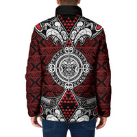 Red Aotearoa Taniko Motif Padded Jacket Vintage Maori New Zealand Tribal Art Pattern LT9 - Polynesian Pride