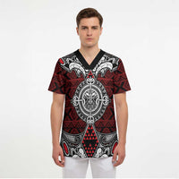 Red Aotearoa Taniko Motif Scrub Top Vintage Maori New Zealand Tribal Art Pattern - Polynesian Pride
