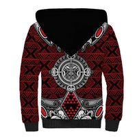 Red Aotearoa Tanilo Motif Sherpa Hoodie Vintage Maori New Zealand Tribal Art Pattern