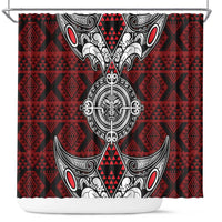 Red Aotearoa Taniko Motif Shower Curtain Vintage Maori New Zealand Tribal Art Pattern