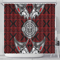 Red Aotearoa Taniko Motif Shower Curtain Vintage Maori New Zealand Tribal Art Pattern