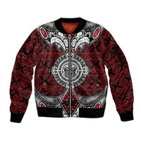 Red Aotearoa Tanilo Motif Sleeve Zip Bomber Jacket Vintage Maori New Zealand Tribal Art Pattern