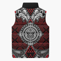 Red Aotearoa Taniko Motif Sleeveless Puffer Jacket Vintage Maori New Zealand Tribal Art Pattern LT9 - Polynesian Pride