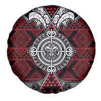 Red Aotearoa Taniko Motif Spare Tire Cover Vintage Maori New Zealand Tribal Art Pattern