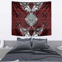 Red Aotearoa Taniko Motif Tapestry Vintage Maori New Zealand Tribal Art Pattern