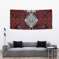 Red Aotearoa Taniko Motif Tapestry Vintage Maori New Zealand Tribal Art Pattern