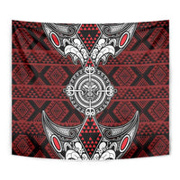 Red Aotearoa Taniko Motif Tapestry Vintage Maori New Zealand Tribal Art Pattern