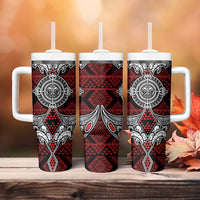 Red Aotearoa Taniko Motif Tumbler With Handle Vintage Maori New Zealand Tribal Art Pattern LT9 - Polynesian Pride
