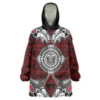 Red Aotearoa Tanilo Motif Wearable Blanket Hoodie Vintage Maori New Zealand Tribal Art Pattern