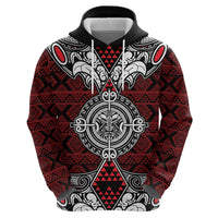 Red Aotearoa Tanilo Motif Zip Hoodie Vintage Maori New Zealand Tribal Art Pattern