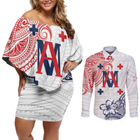 Kingdom of Uvea 1842-1860 Personalized Couples Matching Off Shoulder Short Dress and Long Sleeve Button Shirt Wallis and Futuna Polynesian Tribal Pattern LT9 White - Polynesian Pride