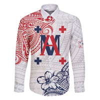 Kingdom of Uvea 1842-1860 Personalized Family Matching Long Sleeve Bodycon Dress and Hawaiian Shirt Wallis and Futuna Polynesian Tribal Pattern LT9 Dad's Shirt - Long Sleeve White - Polynesian Pride