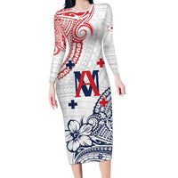 Kingdom of Uvea 1842-1860 Personalized Family Matching Long Sleeve Bodycon Dress and Hawaiian Shirt Wallis and Futuna Polynesian Tribal Pattern LT9 Mom's Dress White - Polynesian Pride