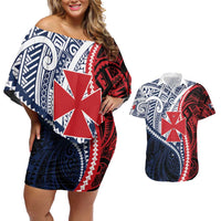 Kingdom of Uvea 1860-1886 Personalized Couples Matching Off Shoulder Short Dress and Hawaiian Shirt Wallis and Futuna Polynesian Tribal Pattern